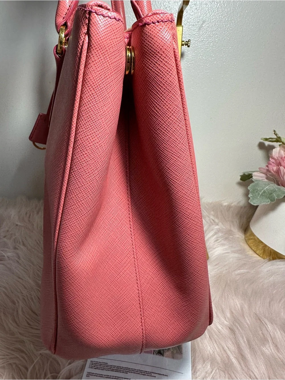 Prada Pink Saffiano Leather Satchel with Gold Hardware